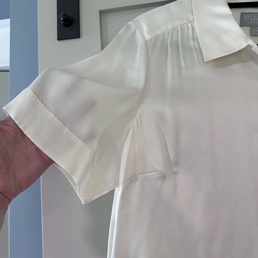 Pure Collection Short Sleeve 100% Silk Ivory Blouse - Picture 2 of 7